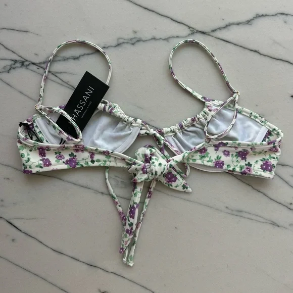 Khassani White and Purple Flowers Bikini Top - Small - Picture 6 of 7
